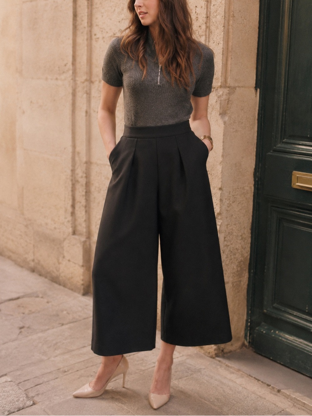 Black Culottes Cropped Wide Leg Pants Size 4